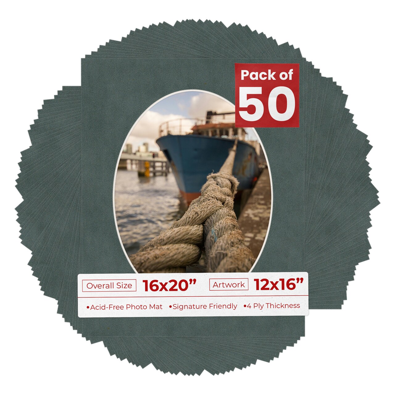 Dark Grey Suede Mat Board for 16x20 Frames - Oval Opening for 12x16 Photos